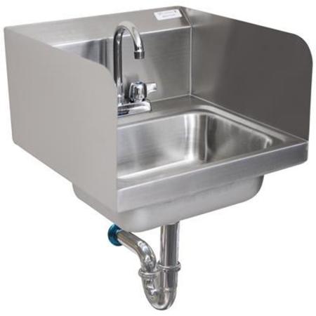 BK RESOURCES Hand Sink Stanless Steel W/Side Splashes, Faucet P-Trap 2 Holes BKHS-D-1410-SS-PT-G